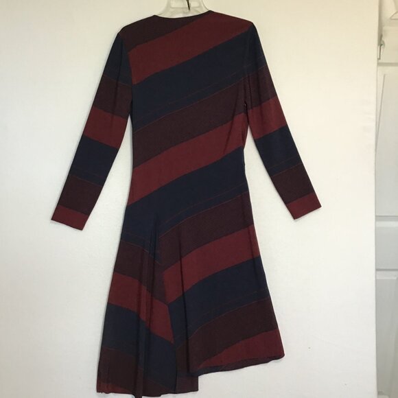 NWT Tory Burch Lyon Navy and Burgundy Strip V-Neck Dress Size 4 - Picture 8 of 14